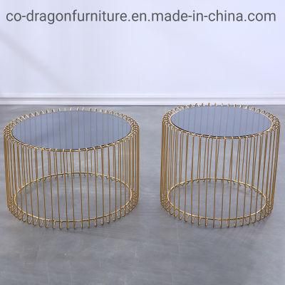 Fashion Gold Steel Glass Coffee Table Group for Home Furniture