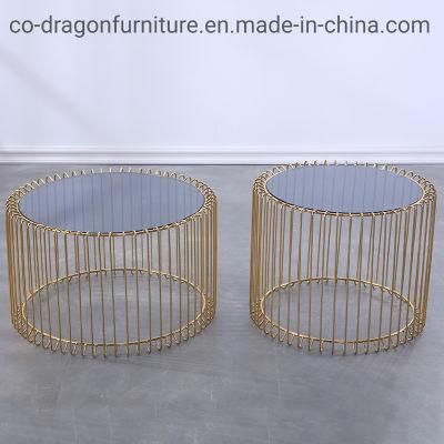 Fashion Gold Steel Glass Coffee Table Group for Home Furniture