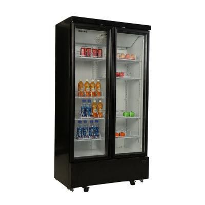 Supermarket Refrigerated Showcase 2 Glass Doors Vertical Cold Drink Display Freezer Cooler