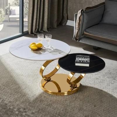 Modern Sintered Stone Round Stainless Steel Smart Center Coffee Table