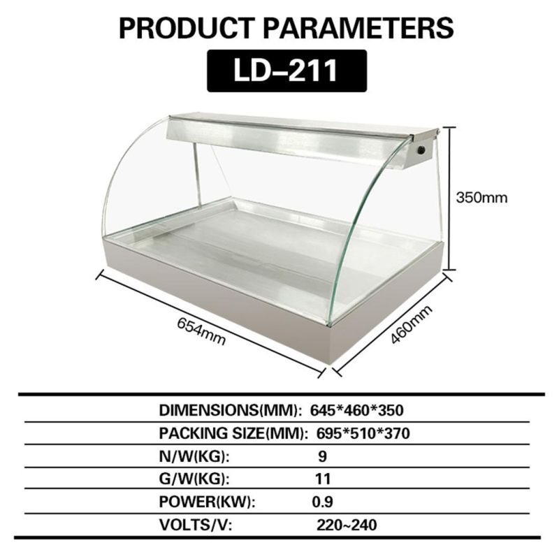 Electric Commercial Restaurant Counter Glass Pizaa Chicken Pie Hot Food Warmer Display Showcase