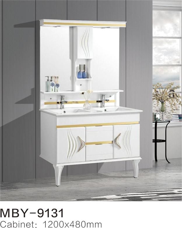 Floor Mounted Double Wash Basin PVC Bathroom Vanity, Home Furniture, Bathroom Cabinet with Mirror Cabinet