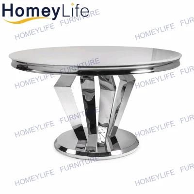 Modern Dining Table with Marble Top and Silver Metal Base