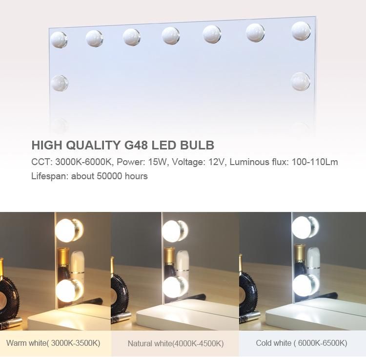 Desktop HD Vanity Mirror Home Hollywood Makeup Mirror with 15 Bulbs