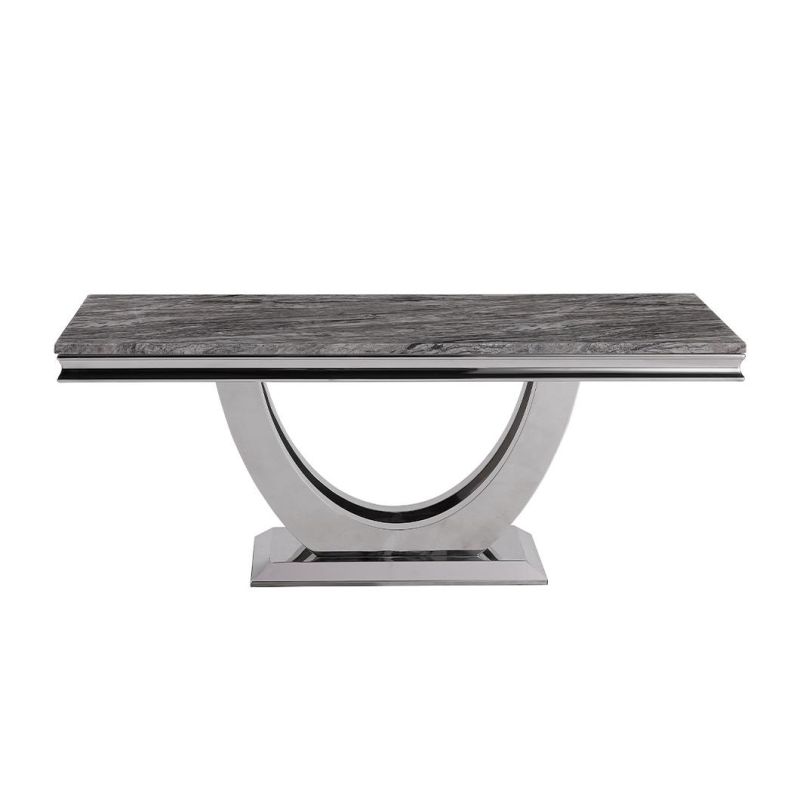 Contemporary Luxury Living Room Stainless Steel Glass Coffee Table with Marble Top