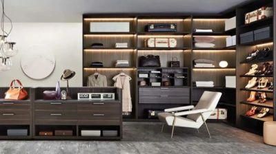 Wooden Colour L Shape Luxurious Solid Wood Bedroom Clothing Wardrobe with Island Cabinet
