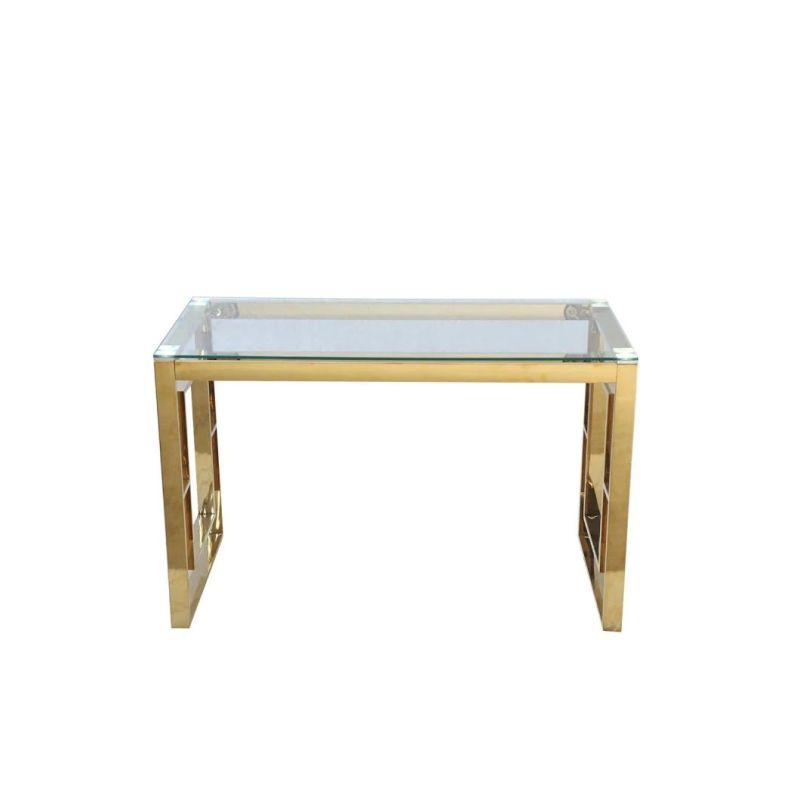Modern Style Tempered Clear Glass Stainless Steel Mirror Console Table Luxury Gold Console Table Living Room Furniture