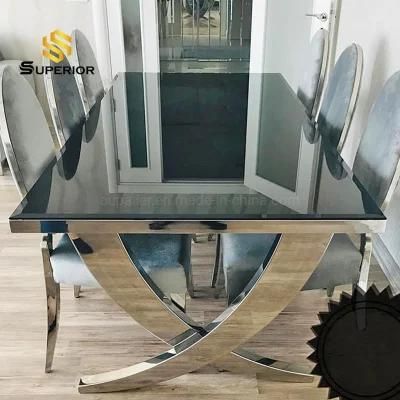 Latest Dining Room Tempered Glass Dining Table with Cross Legs