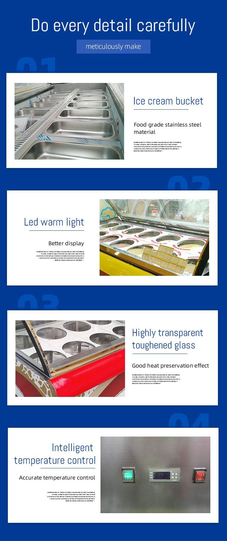 Commercial Deep Batch Ice Cream Counter Freezer Display Showcase