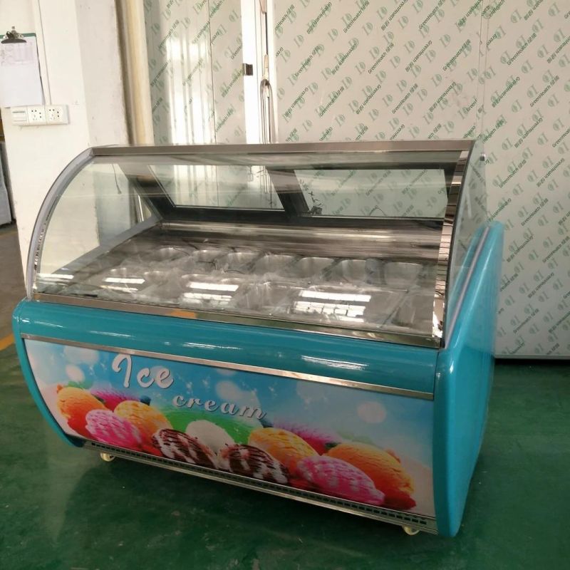 180 W Hard Ice Cream Glass Ice Cream Machinery Freezers Display Cabinet Freezer Showcase