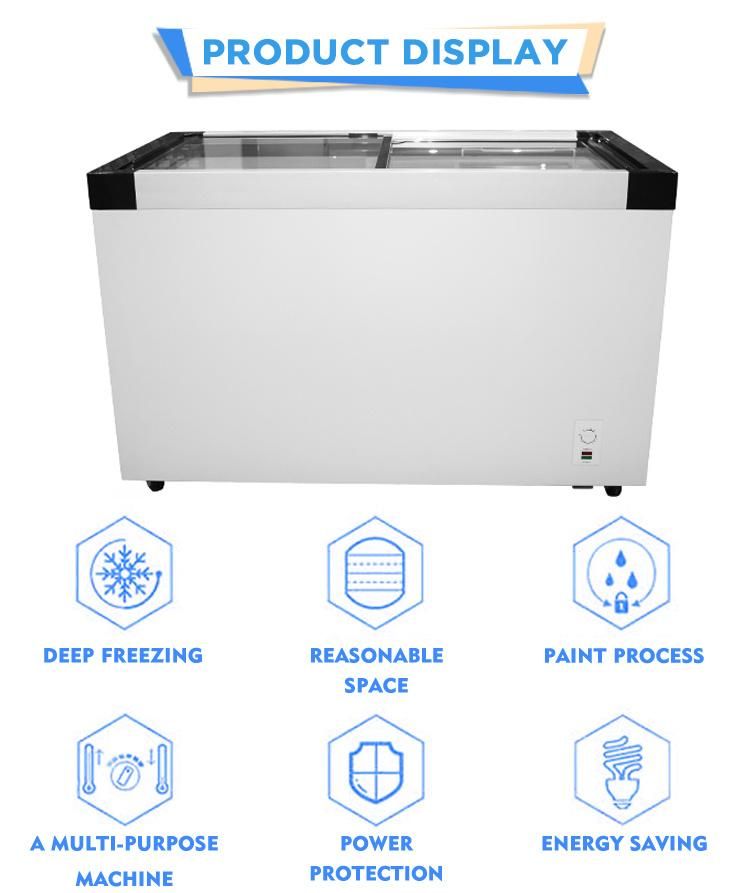 China Factory Wholesale High Quality Commercial Top Open Mini Refrigerator Ice Cream Showcase Chest Freezer with Flat Glass