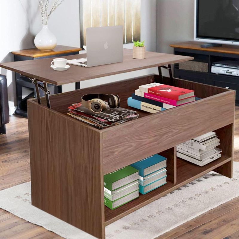 Modern Wood Lift Top Hidden Compartment and Storage Shelf Coffee Table for Living Room