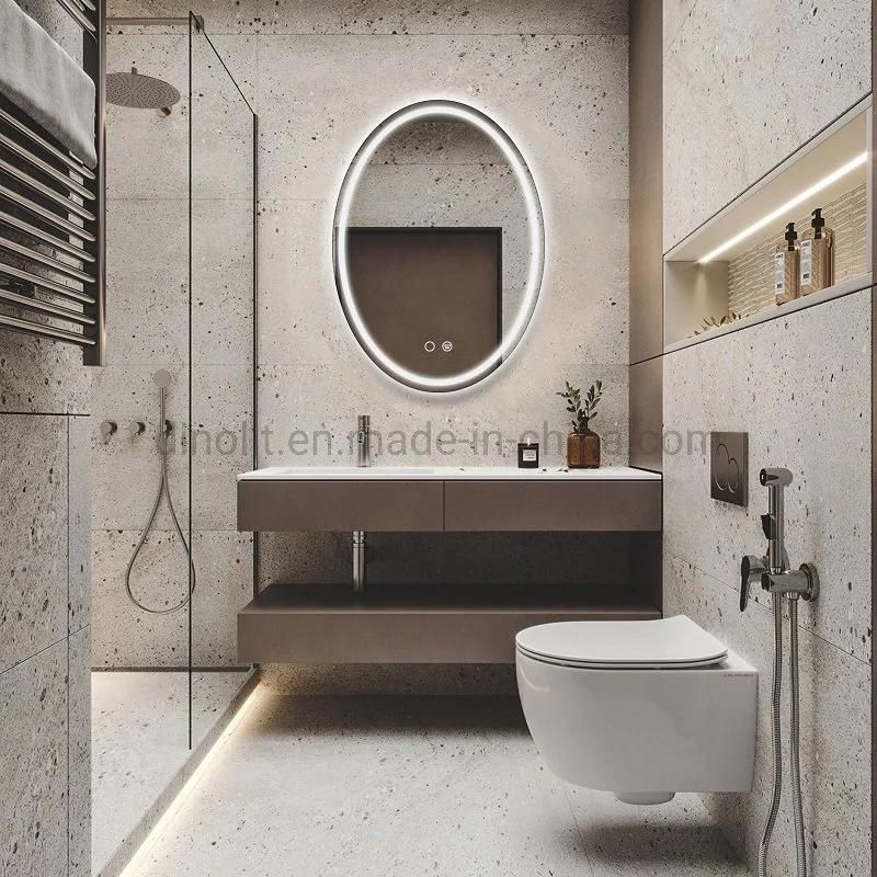 Luxury Waterproof Home/Hotel Decoration Bathroom Furniture Bath Vanity Wash Basin LED Illuminated Wall Glass Vanity Mirror with Touch/Defogger/Clock CE ETL UL