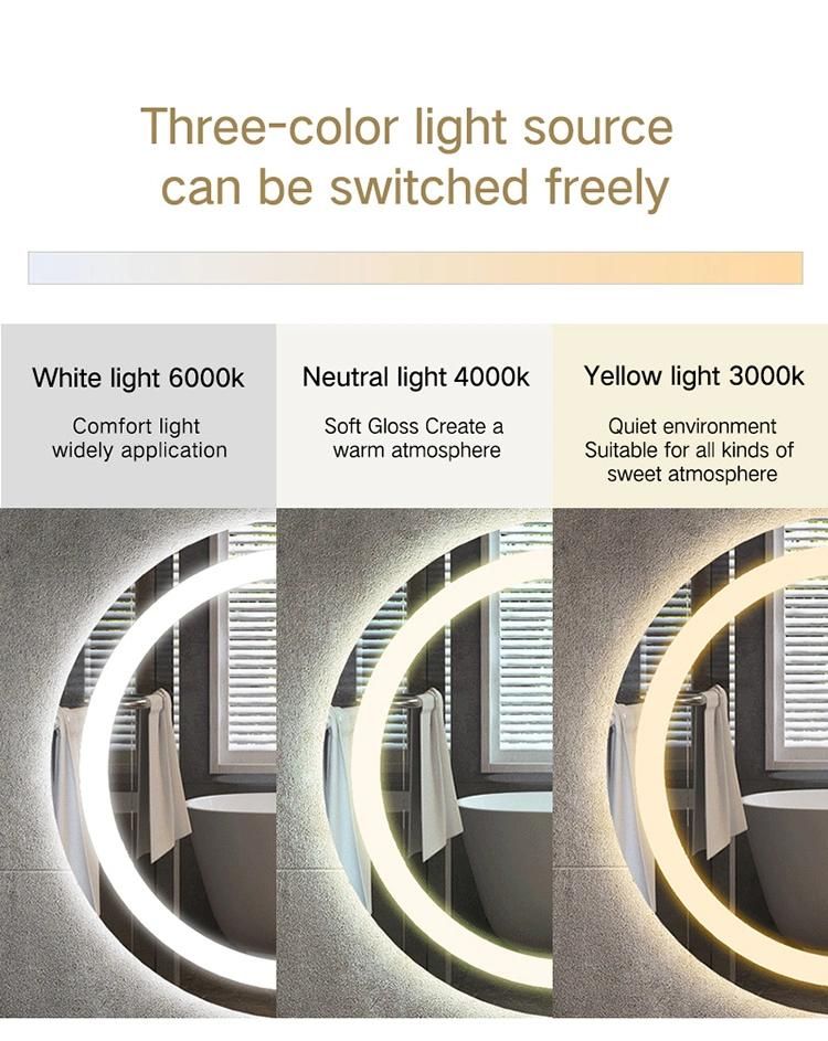 Hot Sale Modern Round LED Backlit Light Waterproof Bathroom Mirror China Factory