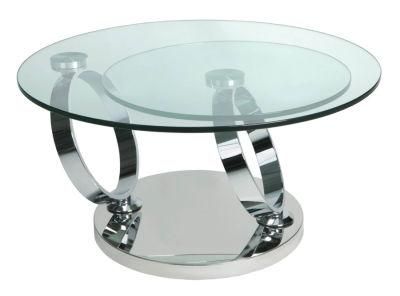 Clear Tempered Glass Silver Stainless Steel Coffee Table Two in One Glass Side Table