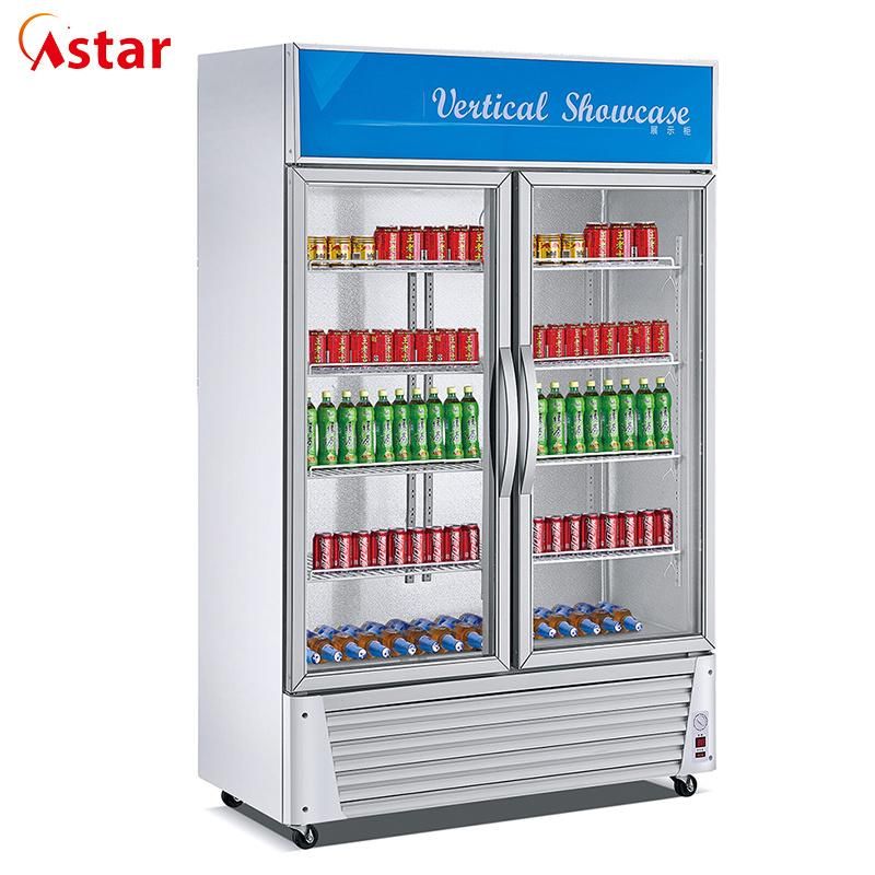 Double Glass Doors Drinks Display Showcase with Chiller