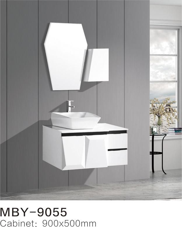 Ceramic Hand Wash Bathroom Cabinet Wash Basin Bathroom Cabinet PVC Mirror with Frame and Shelf