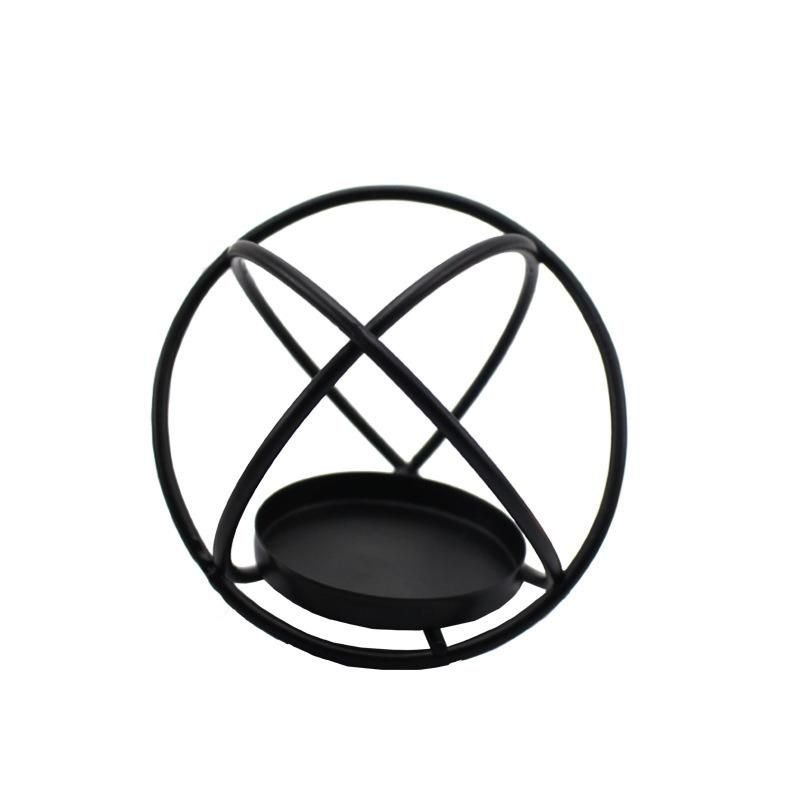 Iron and Glass Orbits Hurricane Candle Holder, Removable Glass Hurricane