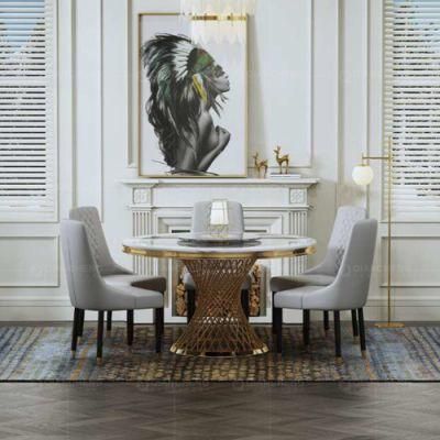 Round White Marble Rotating Top Dinner Table Dining Room Set