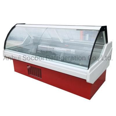 High-Quality Commercial Refrigerated Display Cabinet with Lift-up/Sliding Front Curved Glass Doors for Smoked Bacon