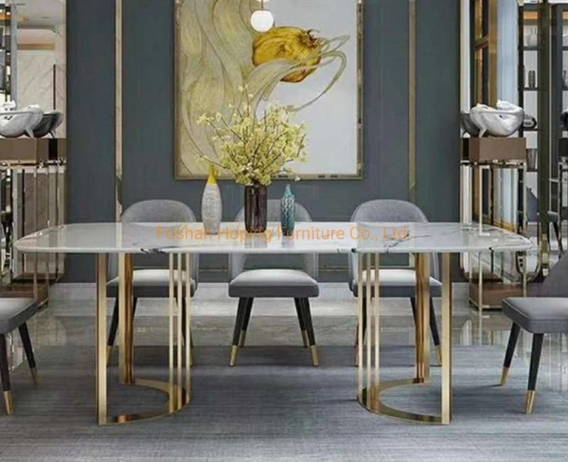 Chinese Furniture Modern Style Dining Table Living Room Stainless Steel Modern Furniture with Marble Top for Home Hotel Restaurant Tables