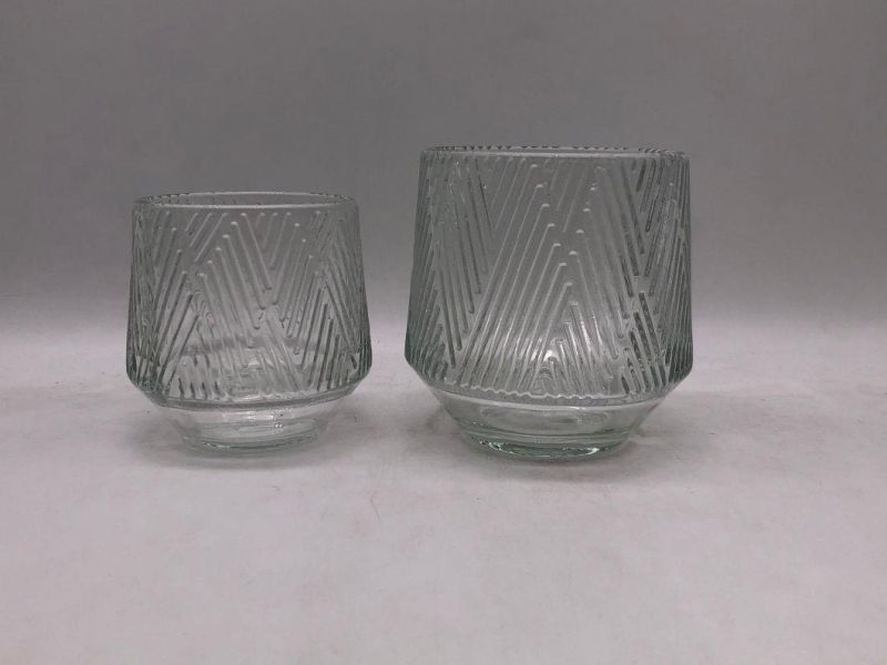 Clear Glass Candle Holder with Various Embossed Pattern