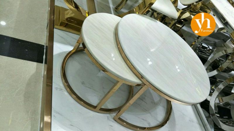 Chinese Modern Hotel Office Wood Bedroom Home Dining Living Room Furniture White Marble Top Metal Table Set