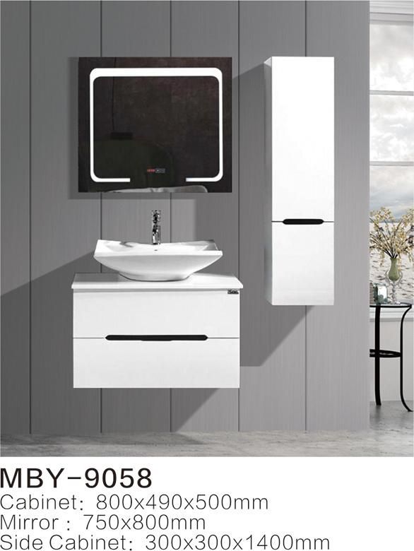 Ceramic Hand Wash Bathroom Cabinet Wash Basin Bathroom Cabinet PVC Mirror with Frame and Shelf