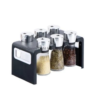 6PCS Glass Spice Shaker Spice Jar Spice Bottle with Plastic Rack