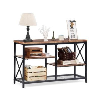 Rustic Console Table Industrial Sofa Table for Entryway 3-Tier X Design Wall Table with Storage