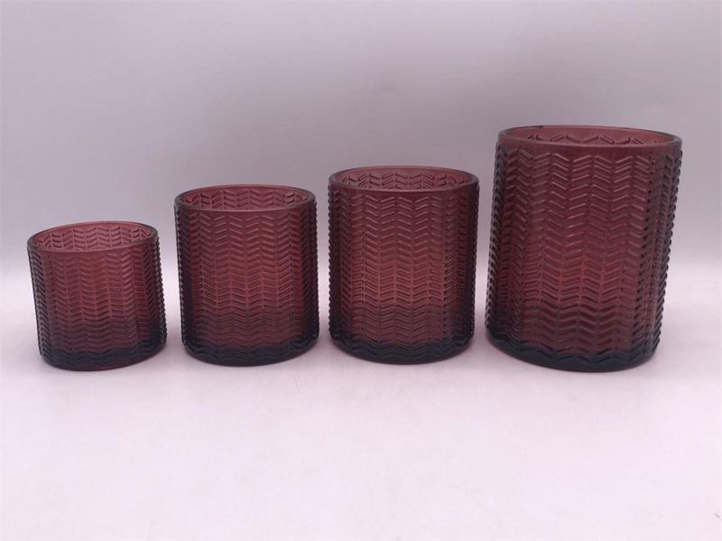 Red Transparent Glass Candle Holder with Variuos Pattern for Decoration