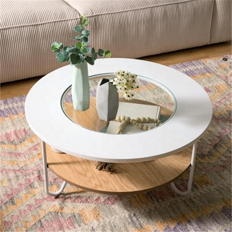 Wholesale Durable Hot Sale Living Room Furniture Metal Frame Double Layer Round Glass Coffee Table