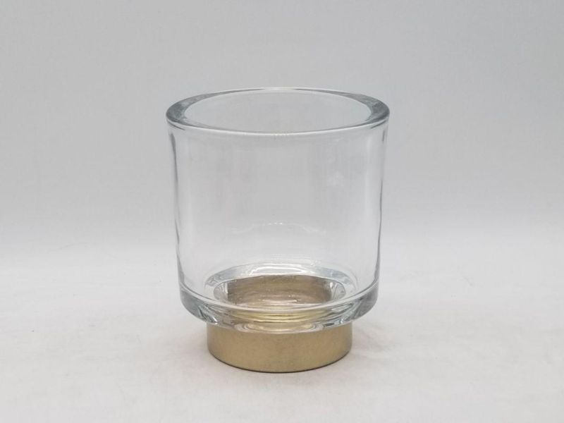 Clear Glass Candle Holder with Metal Clad at The Bottom