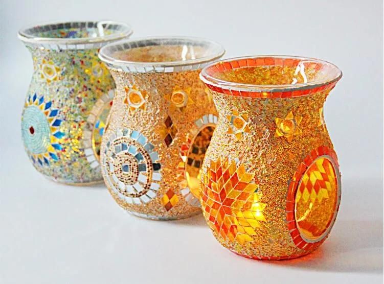 Handmade Glass Candlejar Coloreful Mosaic Hurricane Tealight Candle Holder