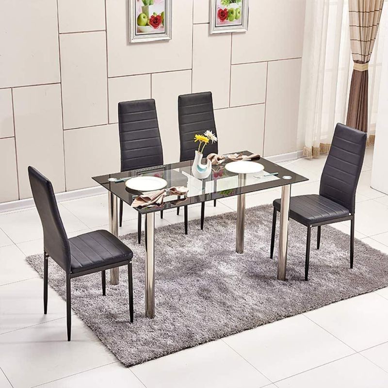 Factory Wholesale Nordic Style Classic Rectangle Shape Black Iron Metal Leg Tempered Glass Dining Table