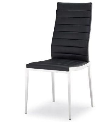 Wholesale Home Furniture Black PU Leather High Back Dining Chair with Metal Legs