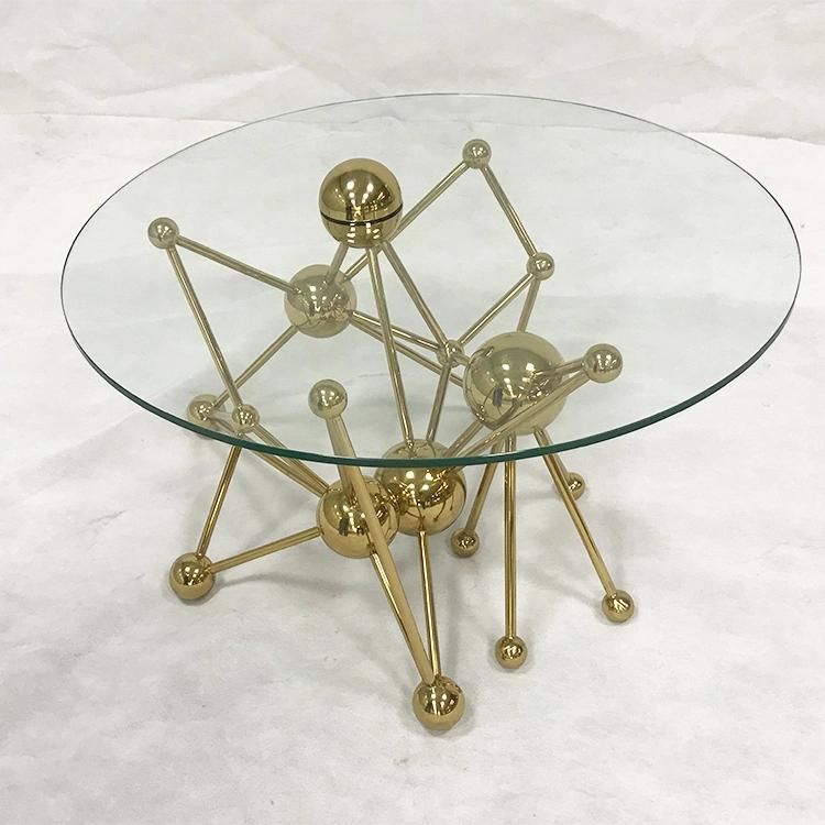 Living Room Furnitures Indoor Glass Coffee Table Side Table with Stainless Steel Base for Villa