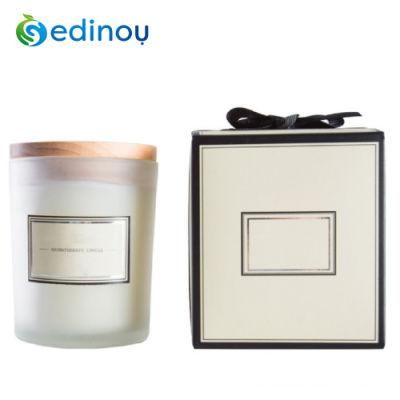 Wholesale Empty Candle Holders in Bulk Container Frosted Glass Candle Jars with Wooden Lid