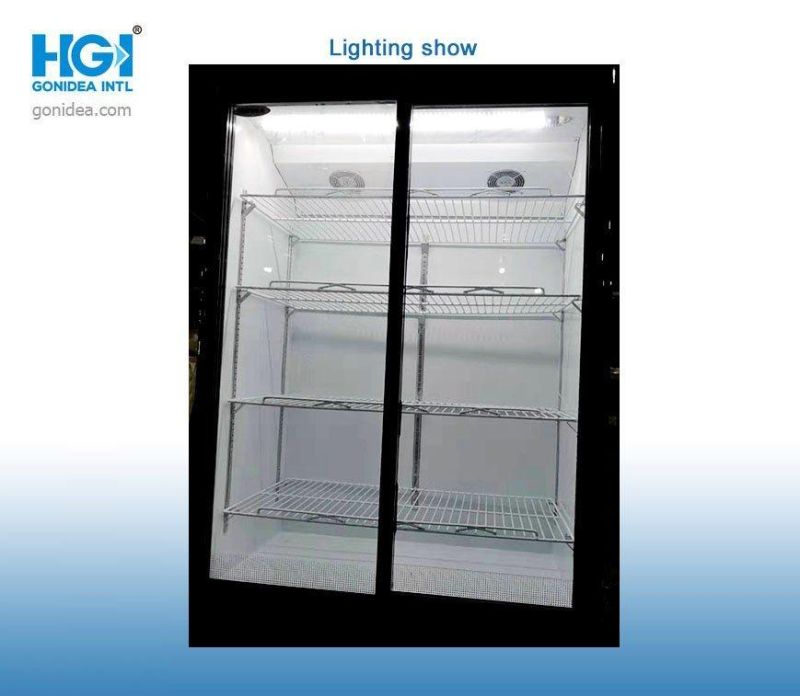 600L Double Glass Door Upright Refrigerated Showcase Drinks and Beverages Cooler Showcase