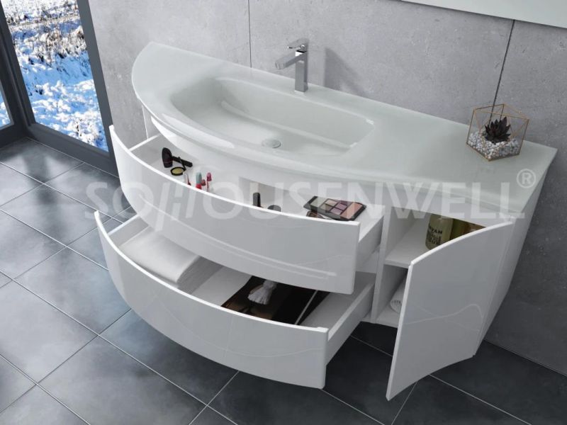 48" Bathroom Vanity Glass Basin Curved Modern Bathroom Cabinet