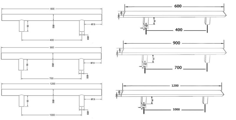 400mm-1800mm Glass Door T-Bar Pull Big Meeting Room Door Handles Office Department Store Door Pull Handles