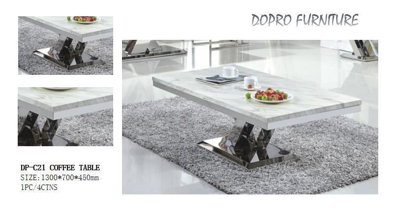 Glass Top Coffee Table with Stainless Steel Titanium U-Shaped Base Post
