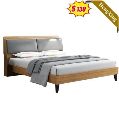 Grey Color Simple Design Modern Style Hotel Apartment Home Furniture PU Leather Bedroom Bed with Wood Legs