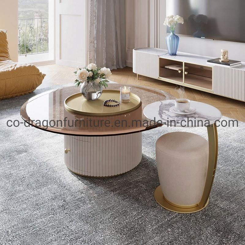 Luxury Round Coffee Table with Glass Top for Livingroom Furniture