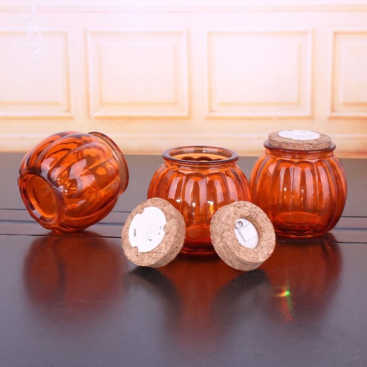 330ml Halloween Gift Colored Glass Candle Holder with Engraved Pumpkin