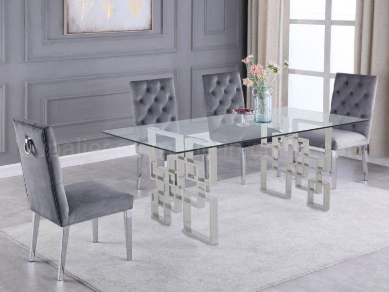 Stainless Steel Metal Dining Table with Chair 8 Seater Combination