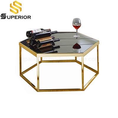 China Factory Direct Cheap Tempered Glass Hexagon Coffee Table