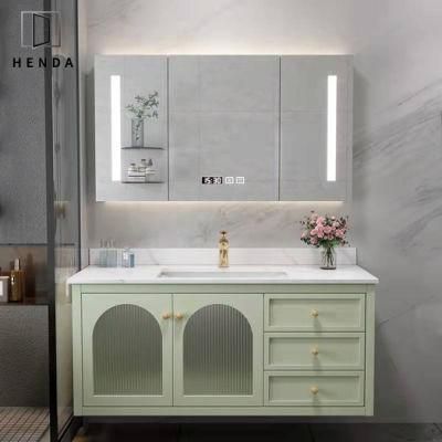 Luxury Designs Glass Opening Door 2/3 Drawers Solid Wood Toilet Cabinet