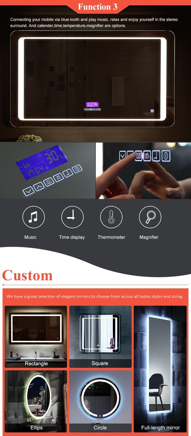 Rectangular Time Display Mirror Bathroom LED Backlit Defogger Smart Mirror