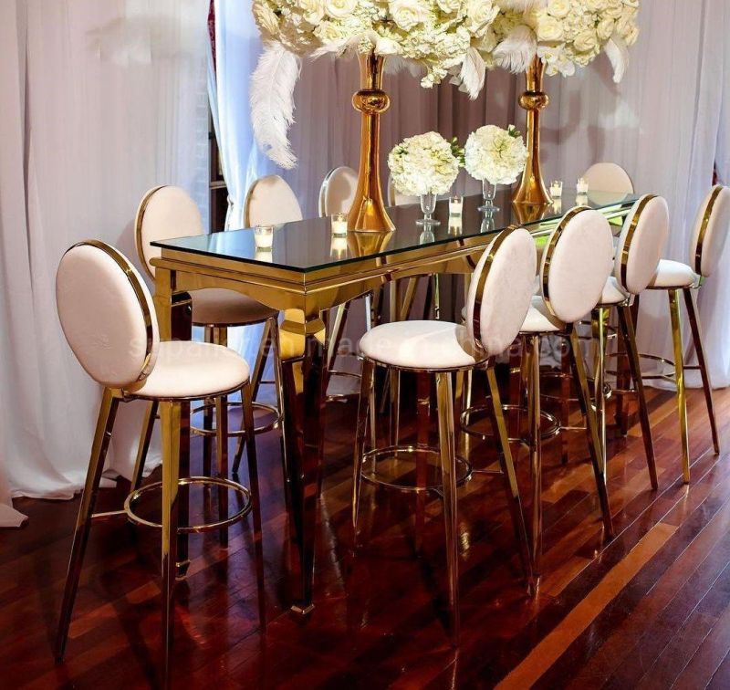 Best Selling Wedding Bar Furniture Silver Glass Top High Table